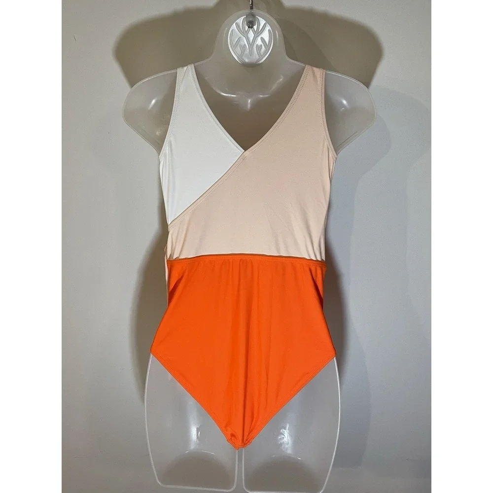 Cupshe Women's Bowknot Bathing Suit Padded One Piece Swimsuit Orange White Small